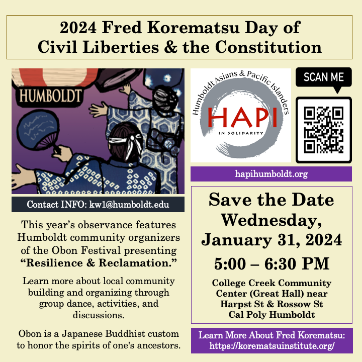 2024 Fred Korematsu Day Wednesday January 31 2024 5-6:30pm Great Hall