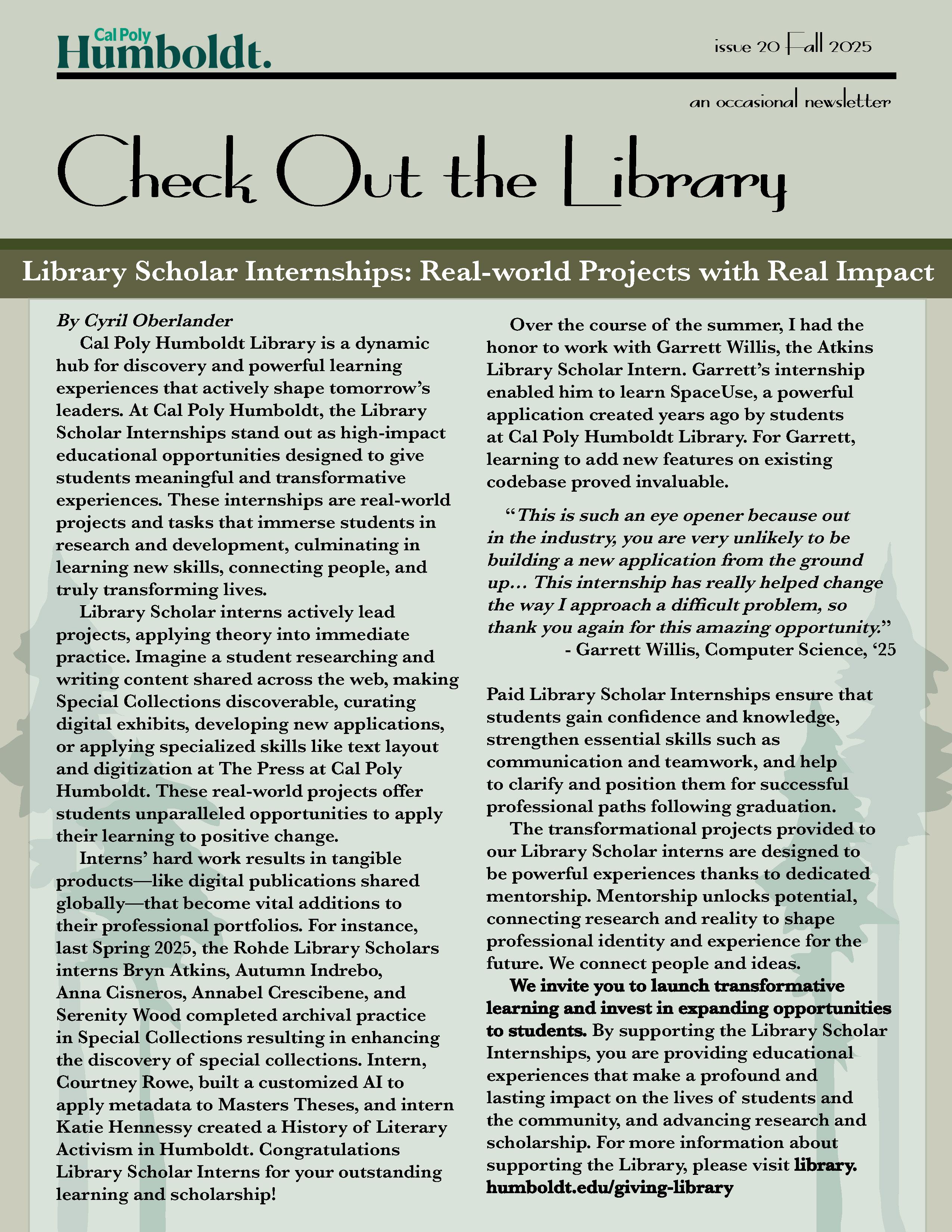 image of front page of Fall 2025 Library newsletter