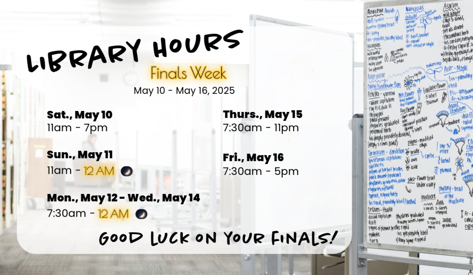 Finals week hours in the library