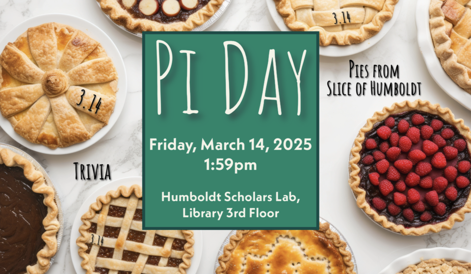 Celebrate Pi Day with Pi on 3/14 at 1:29 in Scholars Lab, Library 3rd floor