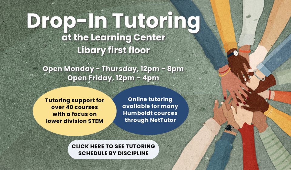 Drop in Tutoring at the Learning Center Library first floor